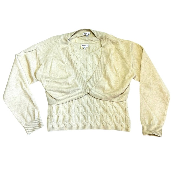 Minnie Rose Sweaters - Minnie Rose Cashmere Blend Cream Cable Knit Cami Sweater Set L